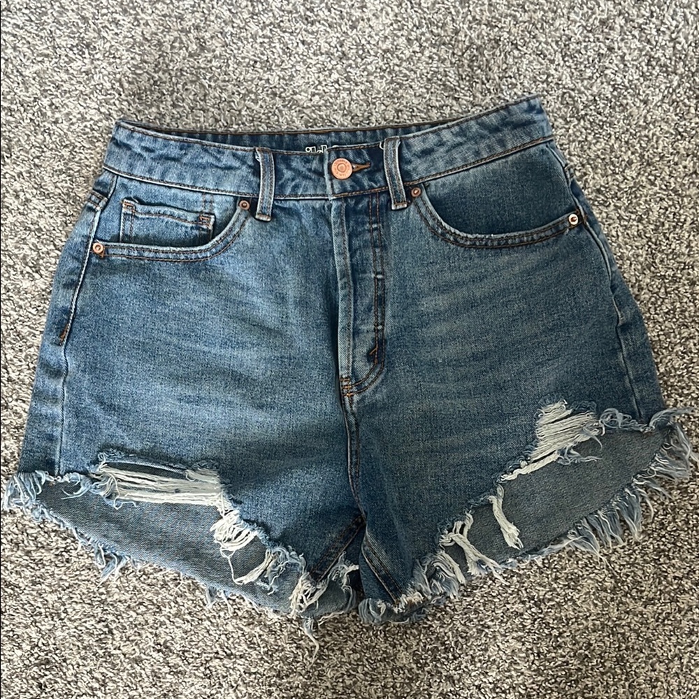 Wild Fable Blue Jean Shorts with Frayed Hem and Distressed Details 4 Small